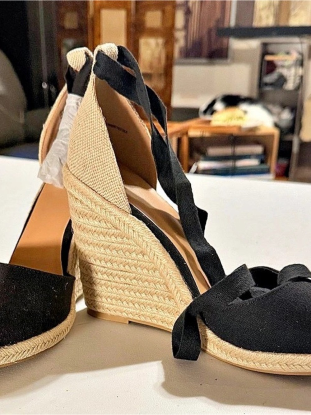 Espadrille Wedge Sandals in Black Like New